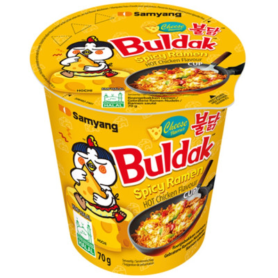 SamYang cup buldak instant spicy ramen noodles with chicken and cheese 70gr