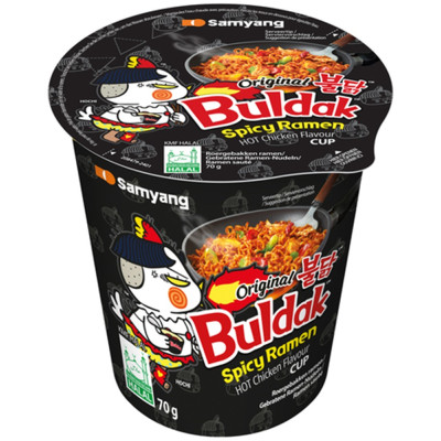 SamYang cup buldak original instant spicy ramen noodles with chicken 80gr