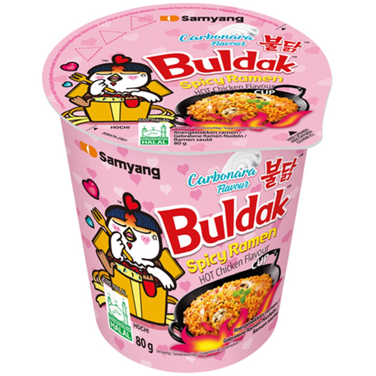 SamYang cup buldak Instant scharfe Ramennudeln Carbonara mit Hühnchen 80gr