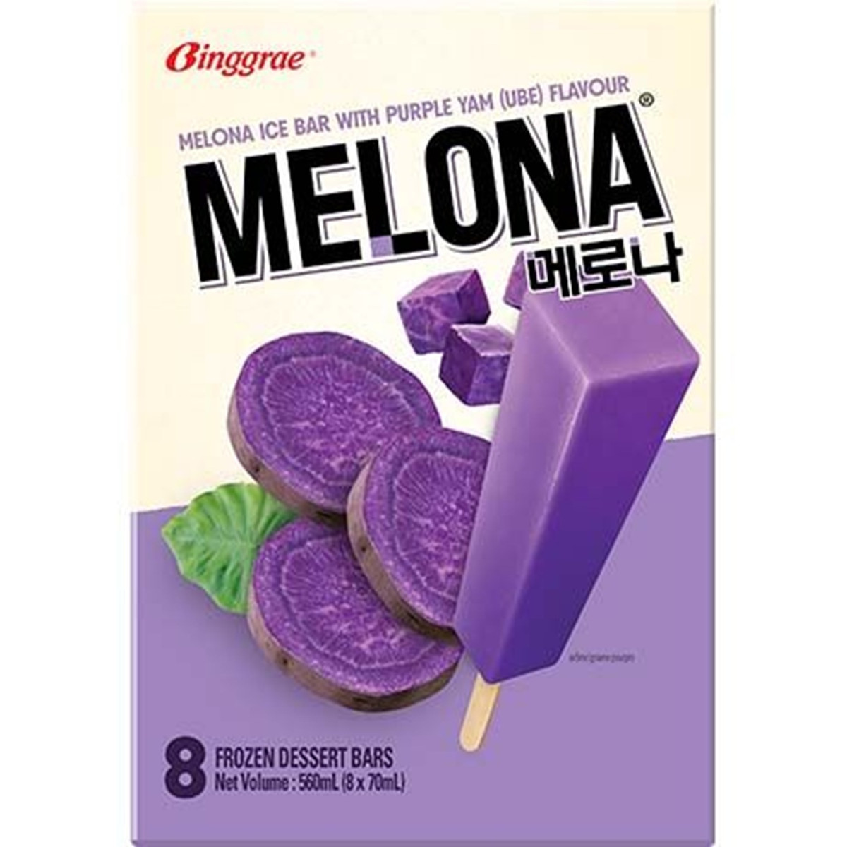 Binggrae melona ice bar with purple yam (ube) flavour 8x70ml