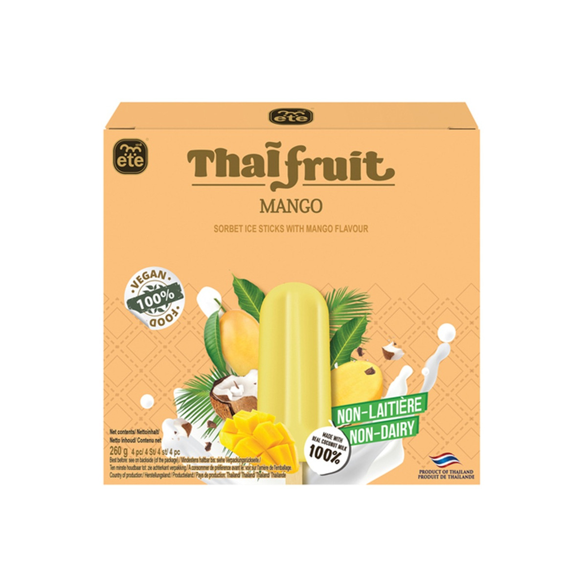 Ete Thaifruit sorbet ice sticks with mango flavour 4x65gr