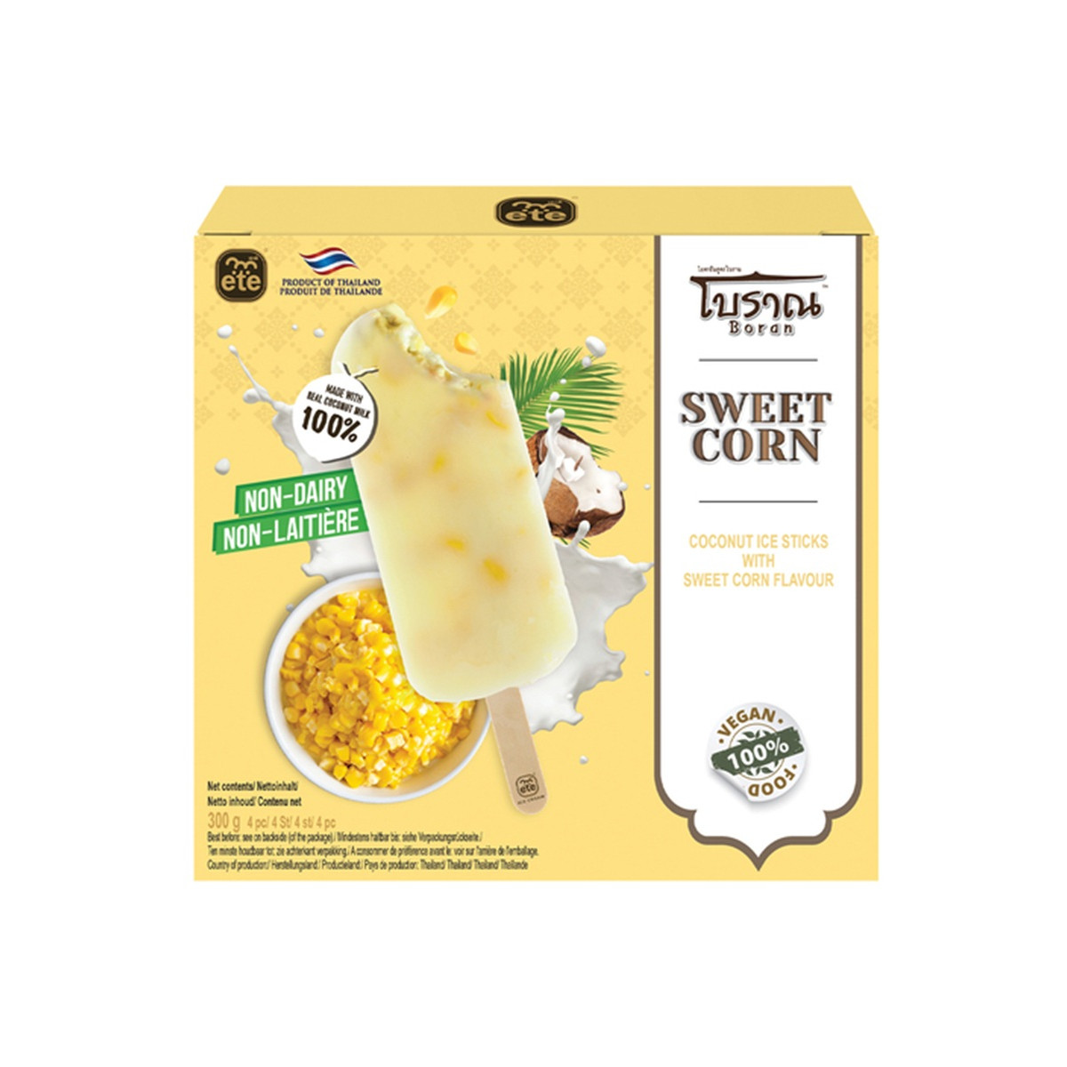 Ete bâtonnets de glace à la noix de coco au goût de maïs sucré Boran 4x75gr