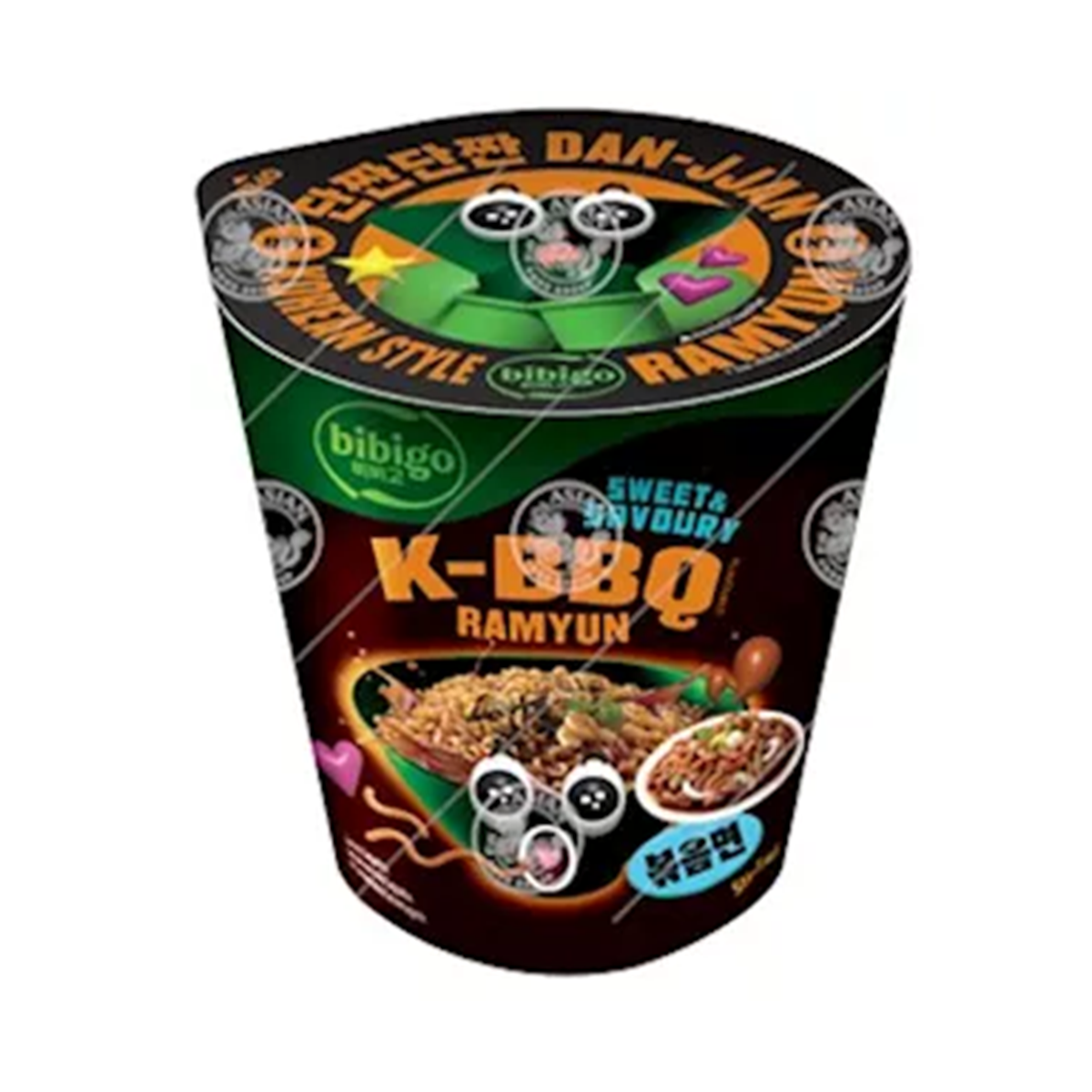 Bibigo cup Instantnudeln mit koreanischem BBQ-Geschmackund süß-salzige Ramyun 98gr