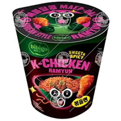 Bibigo cup instant noedels met K-kipsmaak en zoete en pittige ramyun 98gr