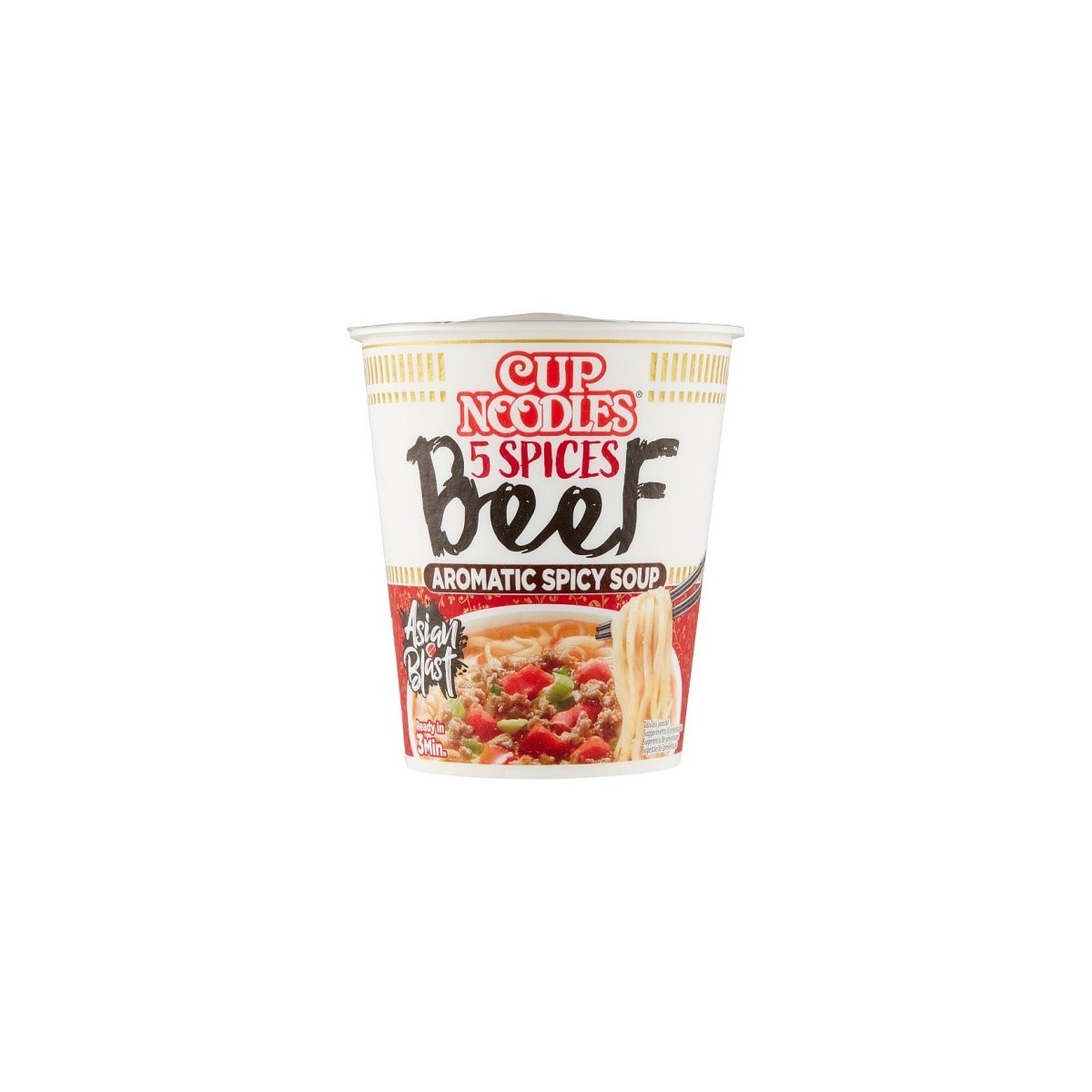Nissin cup instant noedels met rund en 5 kruiden 64gr