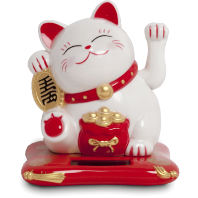 Sitting white solar-powered lucky cat
