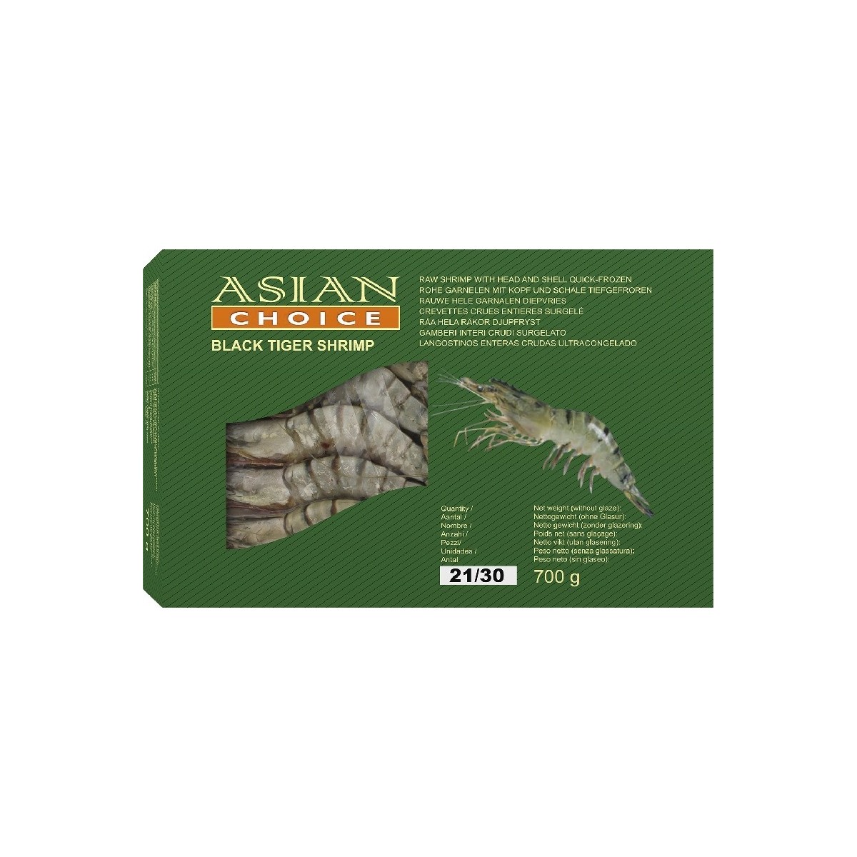 Asian Choice Hoso grote black tiger scampi met kop en schaal 21/30 1kg