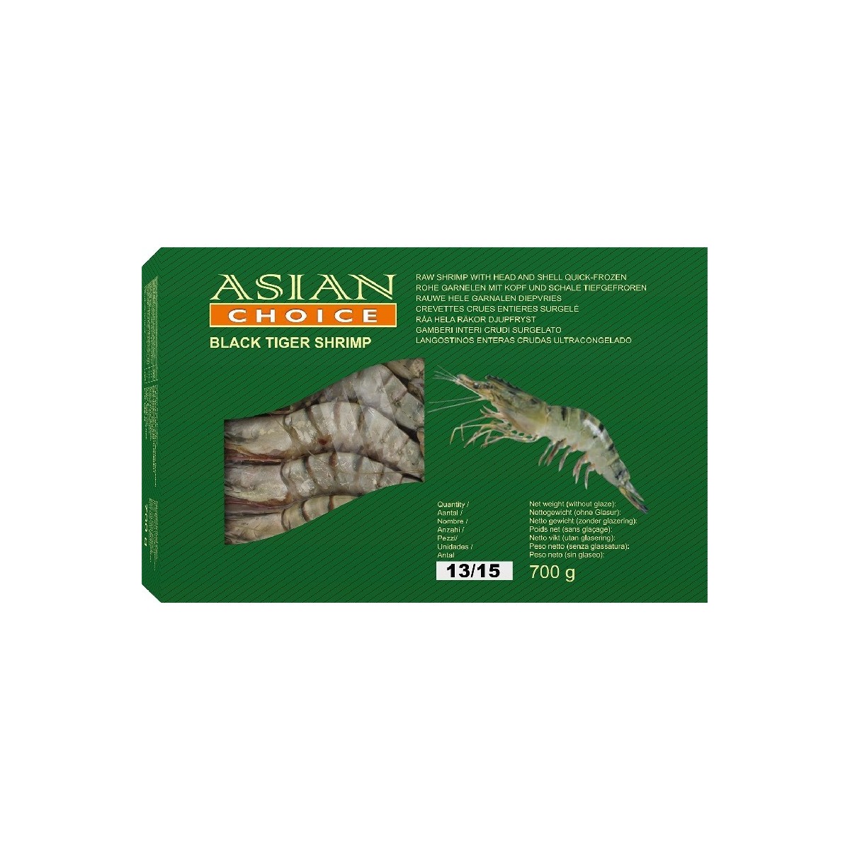 Asian Choice Hoso large black tiger scampi with head and scale 13/15 700gr