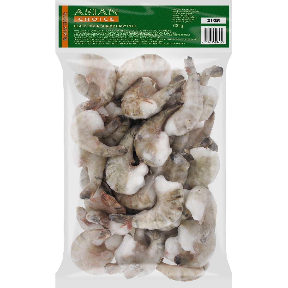 Asian choice black tiger scampi zonder hoofd met schaal HLSO Easy Peel 21/25 700gr