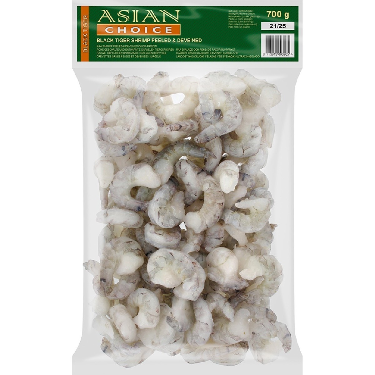 P&D peeled and deveined black tiger scampi 21/25 1kg