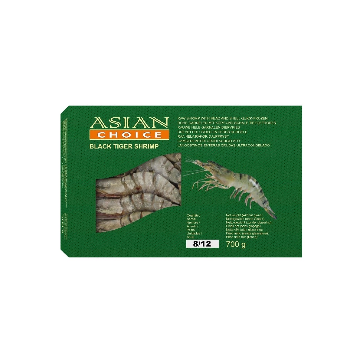 Asian Choice Hoso large black tiger scampi with head and shell 8/12 700gr
