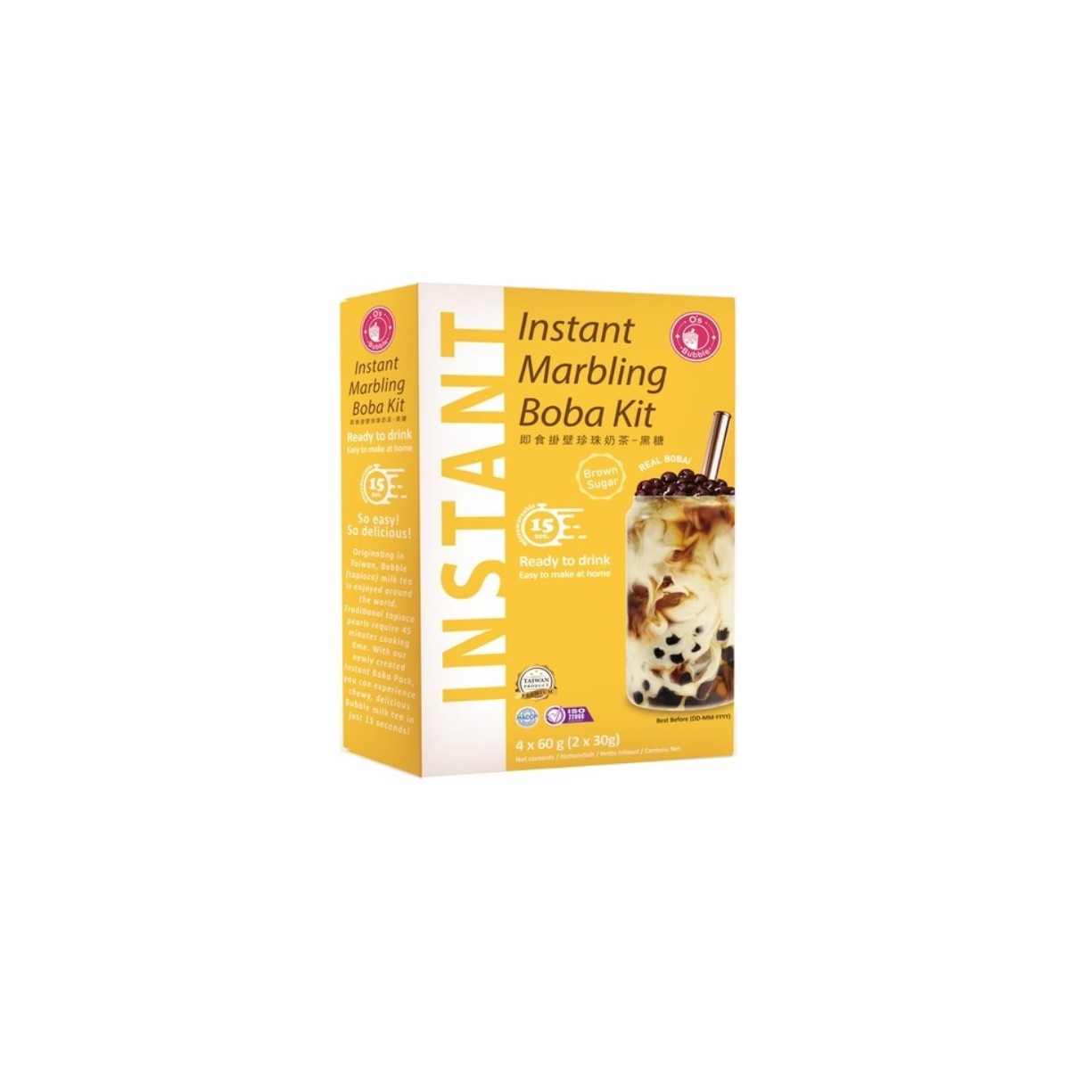 O'S Bubble boisson boba instantanée au sucre roux 4x 60gr