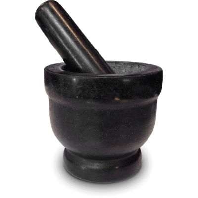 Kleiner schwarzer Mörserstein mit Stößel 10,8cm