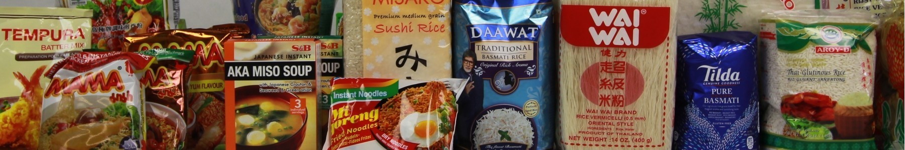 Riz, nouilles, farine, haricots, noix